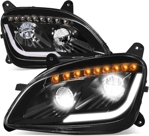 Auto Dynasty Headlights Assembly L-LED DRL with Sequential Chase Amber LED Turn Signal Compatible with Peterbilt 579 587,2011-2021, Driver and Passenger Side, Black Housing in Saudi Arabia