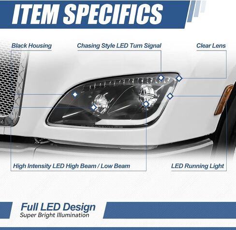 Auto Dynasty Headlights Assembly L-LED DRL with Sequential Chase Amber LED Turn Signal Compatible with Peterbilt 579 587,2011-2021, Driver and Passenger Side, Black Housing in Saudi Arabia