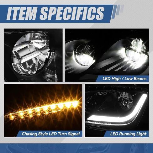 Auto Dynasty Headlights Assembly L-LED DRL with Sequential Chase Amber LED Turn Signal Compatible with Peterbilt 579 587,2011-2021, Driver and Passenger Side, Black Housing in Saudi Arabia
