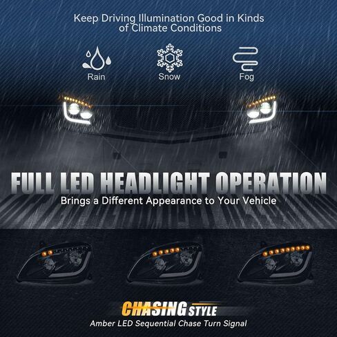 Auto Dynasty Headlights Assembly L-LED DRL with Sequential Chase Amber LED Turn Signal Compatible with Peterbilt 579 587,2011-2021, Driver and Passenger Side, Black Housing in Saudi Arabia