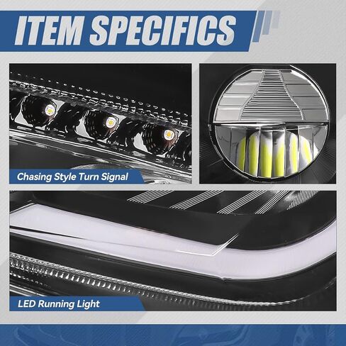 Auto Dynasty Headlights Assembly L-LED DRL with Sequential Chase Amber LED Turn Signal Compatible with Peterbilt 579 587,2011-2021, Driver and Passenger Side, Black Housing in Saudi Arabia