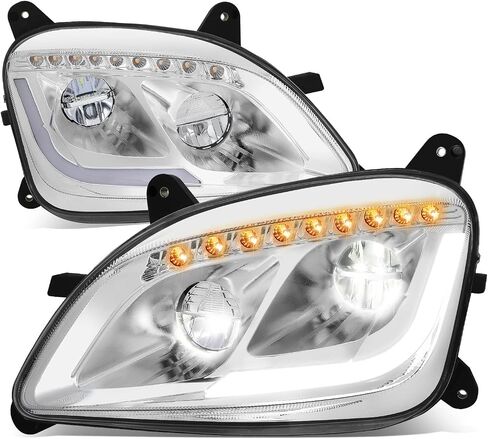 Auto Dynasty المصابيح الأمامية Assembly L-LED DRL مع إشارة تشيس العنبر LED Signal متتالية متوافقة مع Peterbilt 579 587،2011-2021 ، سائق وجانب الركاب ، السكن الأسود in Kuwait