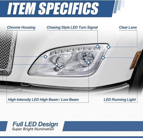 Auto Dynasty المصابيح الأمامية Assembly L-LED DRL مع إشارة تشيس العنبر LED Signal متتالية متوافقة مع Peterbilt 579 587،2011-2021 ، سائق وجانب الركاب ، السكن الأسود in Kuwait