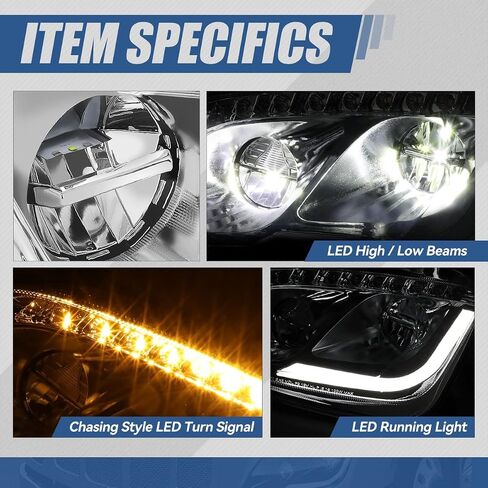 Auto Dynasty المصابيح الأمامية Assembly L-LED DRL مع إشارة تشيس العنبر LED Signal متتالية متوافقة مع Peterbilt 579 587،2011-2021 ، سائق وجانب الركاب ، السكن الأسود in Kuwait