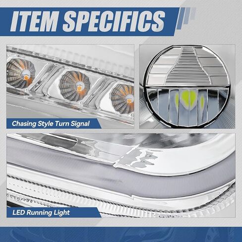 Auto Dynasty المصابيح الأمامية Assembly L-LED DRL مع إشارة تشيس العنبر LED Signal متتالية متوافقة مع Peterbilt 579 587،2011-2021 ، سائق وجانب الركاب ، السكن الأسود in Kuwait