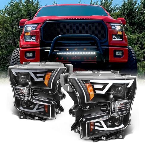 AKKON-لعام 2015 2016 2017 Ford F-150 Pickup Black Housing Dual LED-DRL Light Bar المصباح الأمامي in Kuwait