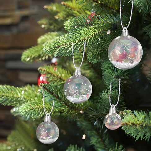 Artibetter 54Pcs DIY Snow Globe Christmas Iridescent Ornaments Balls Plastic DIY Clear Bauble Ball Fillable Snow Globe Round Balls Christmas Tree Decorations Mixed Style in Kuwait