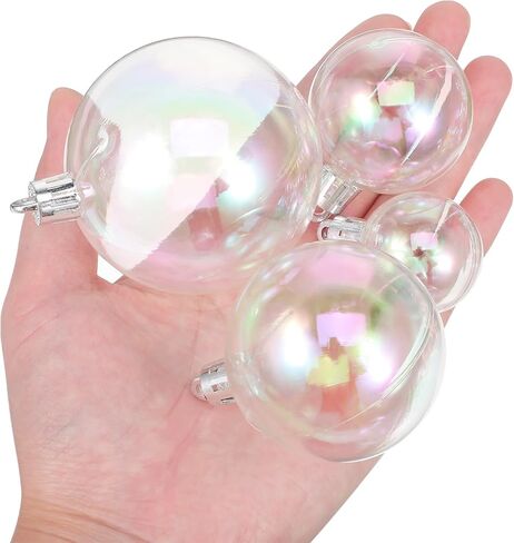 Artibetter 54Pcs DIY Snow Globe Christmas Iridescent Ornaments Balls Plastic DIY Clear Bauble Ball Fillable Snow Globe Round Balls Christmas Tree Decorations Mixed Style in Kuwait