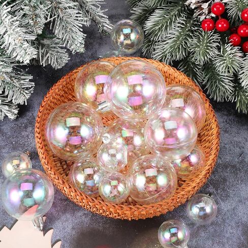 Artibetter 54Pcs DIY Snow Globe Christmas Iridescent Ornaments Balls Plastic DIY Clear Bauble Ball Fillable Snow Globe Round Balls Christmas Tree Decorations Mixed Style in Kuwait