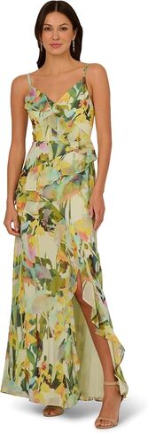 Adrianna Papell Women's Printed Strap Cascade Gown in Saudi Arabia