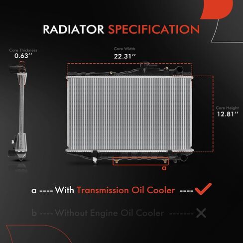 A-Premium Engine Coolant Radiator with Transmission Oil Cooler Compatible with Toyota Corolla 1984 1985 1986 1987 L4 1.6L Automatic trans. Replace# 1641015210, 1641015231 in Saudi Arabia