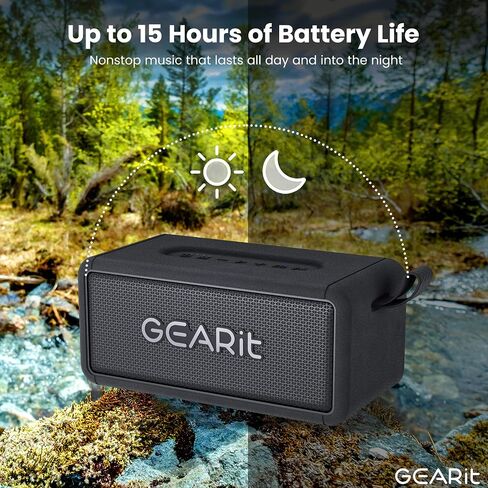 GearIT Portable Bluetooth Speaker Wireless with 15W Loud Sound - IPX6 Water-Resistant Speakers - Fast Connect 5.3 Bluetooth, AUX, and TWS Pairing - Perfect for Gift/Home/Outdoor/Party in Saudi Arabia