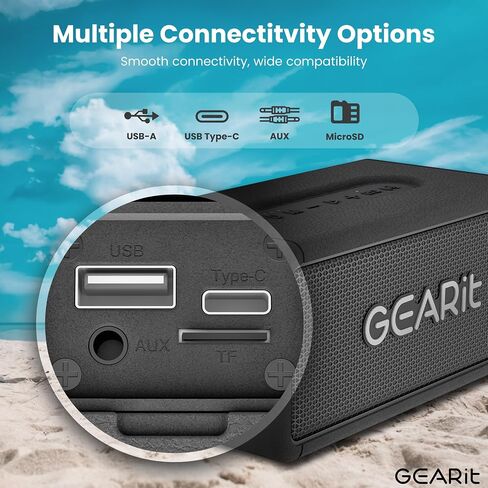 GearIT Portable Bluetooth Speaker Wireless with 15W Loud Sound - IPX6 Water-Resistant Speakers - Fast Connect 5.3 Bluetooth, AUX, and TWS Pairing - Perfect for Gift/Home/Outdoor/Party in Saudi Arabia
