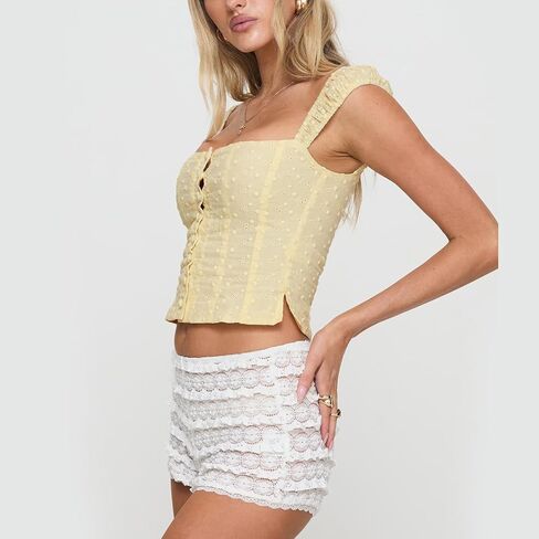 Women Y2k Sleeveless Crop Top Square Neck Ruffle Sleeveless Eyelet Slim Fit Ruched Vest Solid Basic Tees in Kuwait