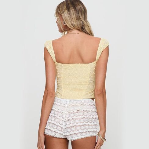 Women Y2k Sleeveless Crop Top Square Neck Ruffle Sleeveless Eyelet Slim Fit Ruched Vest Solid Basic Tees in Kuwait