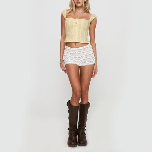 Women Y2k Sleeveless Crop Top Square Neck Ruffle Sleeveless Eyelet Slim Fit Ruched Vest Solid Basic Tees in Kuwait