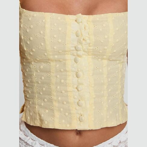 Women Y2k Sleeveless Crop Top Square Neck Ruffle Sleeveless Eyelet Slim Fit Ruched Vest Solid Basic Tees in Kuwait