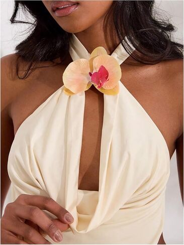 Makemechic Women's Watced Drage Halter Top 3D Floral Floralless Summeress Summer Beach Extract Tops Tops Tops Tops in Saudi Arabia