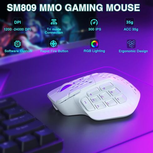 SM10 RGB Wireless Gaming Mouse with Tri-Modes (BT5.0+BT5.0+2.4GHZ),Rechargeable Wireless Mouse for Laptop/PC/Windows/Mac,Black in Saudi Arabia