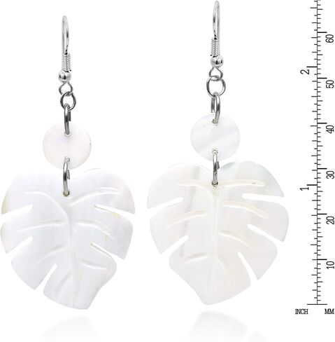 AeraVida Enchanting Nature Summer Leaf White Kabibe Shell Dangle Earrings | Boho Style Sterling Silver Dangle Earring for Women | Jewelry Gift in Saudi Arabia