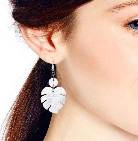 AeraVida Enchanting Nature Summer Leaf White Kabibe Shell Dangle Earrings | Boho Style Sterling Silver Dangle Earring for Women | Jewelry Gift in Saudi Arabia