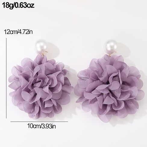 Black Large Fabric Floral Dangling Earrings for Women, Bohemia Grey Purple Flower Dangle Drop Pearl Stud Earring Statement Charm Party Jewelry Gifts in Saudi Arabia