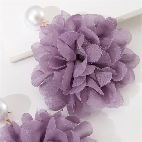 Black Large Fabric Floral Dangling Earrings for Women, Bohemia Grey Purple Flower Dangle Drop Pearl Stud Earring Statement Charm Party Jewelry Gifts in Saudi Arabia
