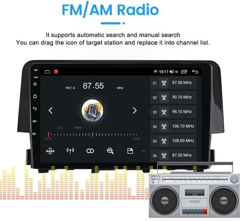 DUDUAUTO Car Radio Stereo for Honda Civic 2016 2017 2018 2019 2020 2021-4GB RAM 64GB ROM, Biorunn Android 10 DUDU4 9.5 Inch in-Cell Screen GPS Navi Car-Play Android Auto Touch Screen Head Unit in Kuwait