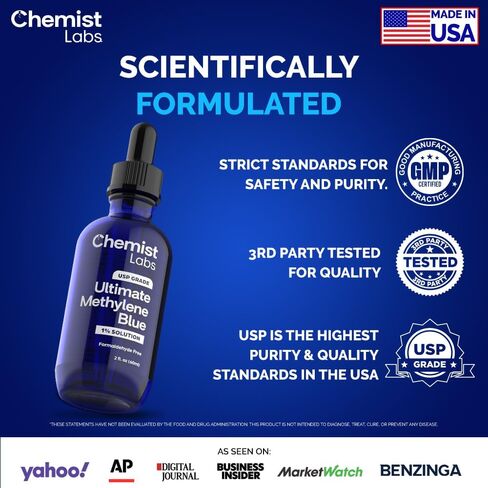 الميثيلين الأزرق | 1 ٪ حلول الصف USP | 2oz قطرات سائلة | الصف الصيدلاني | دعم الخلوية والميتوكوندريا | الفورمالديهايد الحرة | صنع في الولايات المتحدة in Saudi Arabia