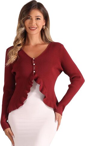 Allegra K Ruffle Cardigan for Women's V Neck Long Sleeve Open Front Sweater Knit Bolero Shrugs in Saudi Arabia