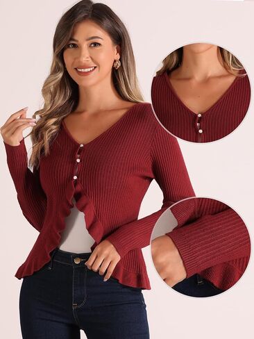 Allegra K Ruffle Cardigan for Women's V Neck Long Sleeve Open Front Sweater Knit Bolero Shrugs in Saudi Arabia