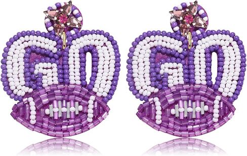 Boderier Game Day Earrings Beaded GO Football Dangle Earrings Statement Sport Game Team Earrings Spirit Fan Jewelry Gifts in Saudi Arabia