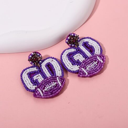 Boderier Game Day Earrings Beaded GO Football Dangle Earrings Statement Sport Game Team Earrings Spirit Fan Jewelry Gifts in Saudi Arabia