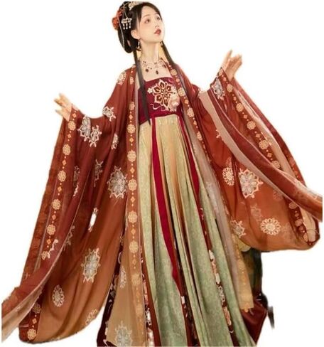 هانفو لباس نساء صينية قديمة هانفو كرنفال كوزبلاي زي الصيف هانفو الأخضر والأحمر فستان كبير حجم كبير in Kuwait