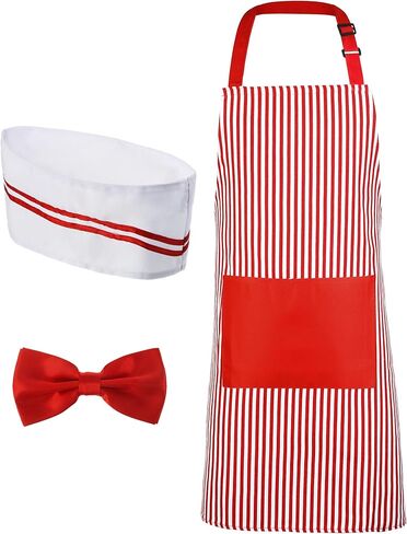 Satinior 3 PCS 1950s Come Costume Hot Dog Soda Jerk Movie Night CoSplay Costume Circus Party in Kuwait