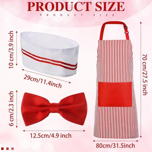 Satinior 3 PCS 1950s Come Costume Hot Dog Soda Jerk Movie Night CoSplay Costume Circus Party in Kuwait