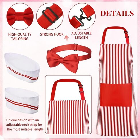 Satinior 3 PCS 1950s Come Costume Hot Dog Soda Jerk Movie Night CoSplay Costume Circus Party in Kuwait