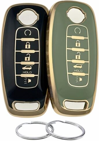 Silicone Rubber Key Fob Cover Compatible with Nissan Pathfinder Rogue (5 Buttons/TPU, Black Green) in Saudi Arabia