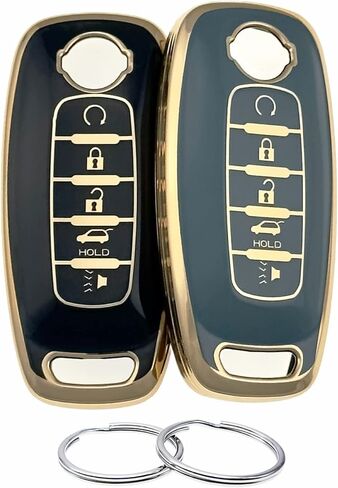 Silicone Rubber Key Fob Cover Compatible with Nissan Pathfinder Rogue (5 Buttons/TPU, Black Green) in Saudi Arabia
