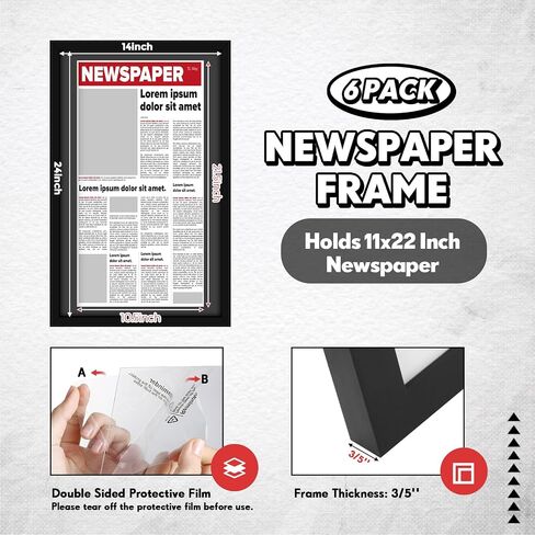 6 PCS 11x22 في إطار الصحف مع حصيرة متنوعة من وسائل الإعلام تغطية الإطار مع معلق الأجهزة 14x24 في ملصق عرض الصحف لزينة الجدار (حصيرة سوداء) in Saudi Arabia