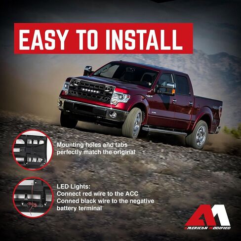 AMERICAN MODIFIED Raptor Style Mesh Grill with Amber LED Lights and Emblem Base Compatible with 2009 to 2014 Ford F150 Models, Matte Black in Kuwait