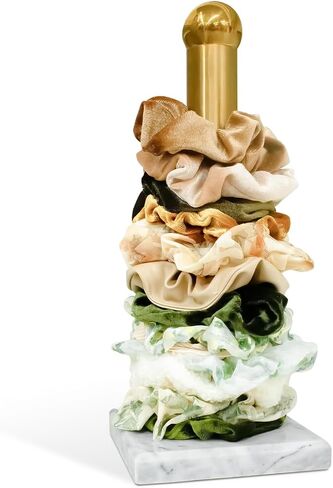 Luxori Scrunchie Holder رخام حقيقي- إكسسوارات الشعر منظم ديكور غرفة ذهبية للبنات في سن المراهقة شعر Scrunchie منظم Scrunchie حامل سوار Scrunchie عرض برج المجوهرات in Saudi Arabia