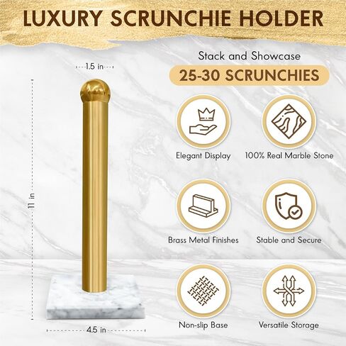 Luxori Scrunchie Holder رخام حقيقي- إكسسوارات الشعر منظم ديكور غرفة ذهبية للبنات في سن المراهقة شعر Scrunchie منظم Scrunchie حامل سوار Scrunchie عرض برج المجوهرات in Saudi Arabia
