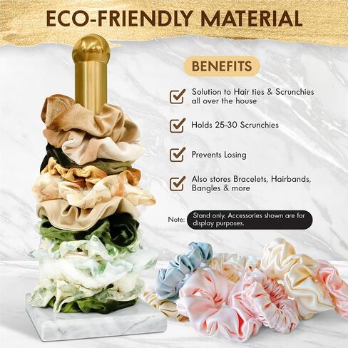 Luxori Scrunchie Holder رخام حقيقي- إكسسوارات الشعر منظم ديكور غرفة ذهبية للبنات في سن المراهقة شعر Scrunchie منظم Scrunchie حامل سوار Scrunchie عرض برج المجوهرات in Saudi Arabia