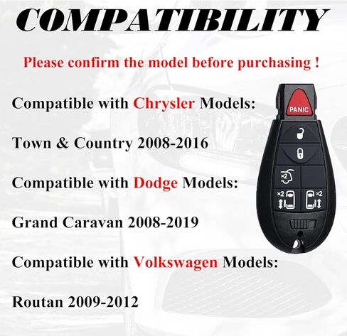 Key Fob Replacement Fits for Chrysler Town and Country Dodge Grand Caravan 2008 2009 2010 2011 2012 2013 2014 2015 2016 2017 2018 2019 Volkswagen Routan Keyless Entry Remote Control IYZ-C01C in Saudi Arabia