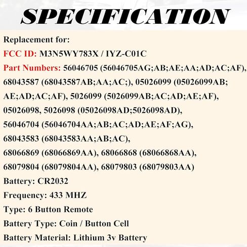 Key Fob Replacement Fits for Chrysler Town and Country Dodge Grand Caravan 2008 2009 2010 2011 2012 2013 2014 2015 2016 2017 2018 2019 Volkswagen Routan Keyless Entry Remote Control IYZ-C01C in Saudi Arabia