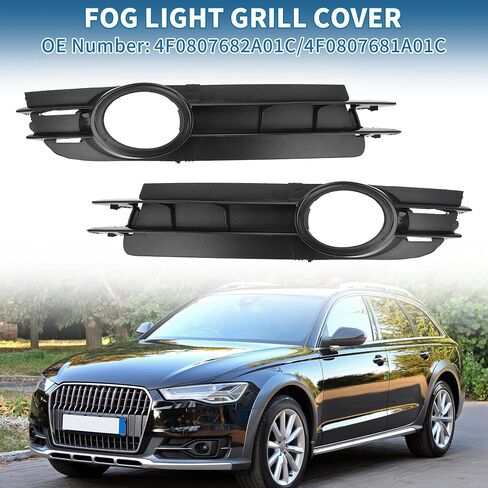 Fog Light Grill No.4F0807682A01C/4F0807681A01C 21.06"x4.06" Front Lower Bumper Fog Light Cover Inserts for Audi A6 2005-2008 ABS Black in Saudi Arabia