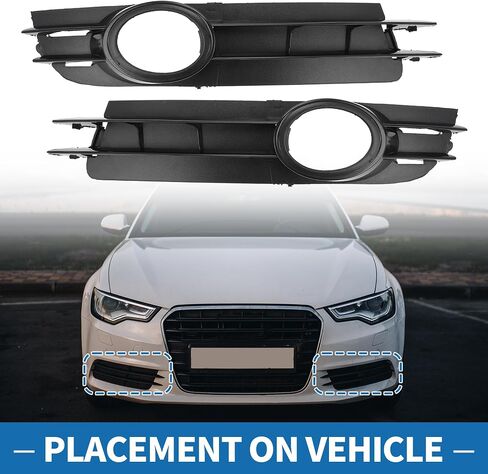 Fog Light Grill No.4F0807682A01C/4F0807681A01C 21.06"x4.06" Front Lower Bumper Fog Light Cover Inserts for Audi A6 2005-2008 ABS Black in Saudi Arabia