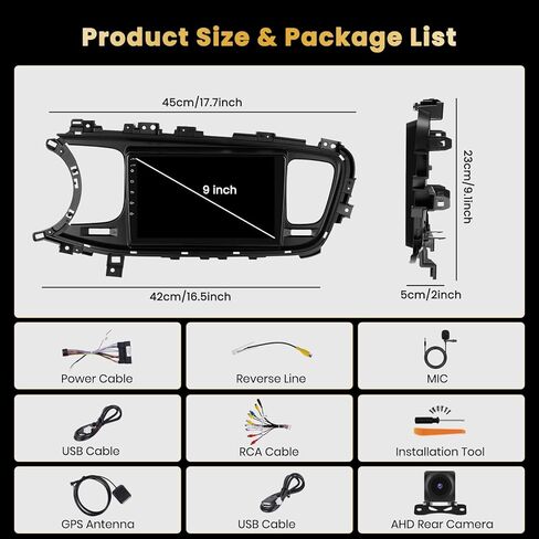 Hikity 4+64G Car Radio Stereo for Kia Optima K5 2013-2015 Radio with 9 Inch Touch Screen, Carplay/Android Auto GPS Navigation/Mirror Link/Hi-Fi/Bluetooth+AHD Backup Camera in Kuwait