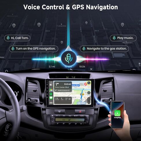 ستيريو سيارة 4G+64G لتويوتا هيلوكس 2005-2014 راديو مزدوج الدين مع Carplay Android Auto و Hodozzy 9 بوصة اللمسات اللمسة مع Bluetooth و GPS و Mirror Link و WiFi و 32EQ و FM/RDS Radio Radio in Kuwait